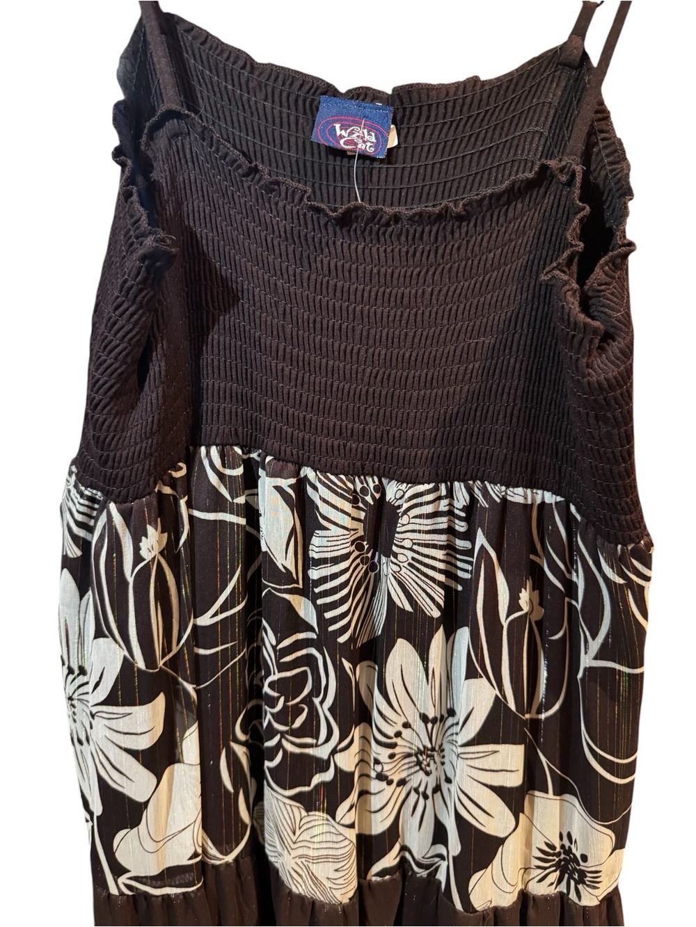NWOT Brown Hawaiian Floral Print Maxi Sundress w/Adjustable Spaghetti Straps, L - Picture 3 of 8